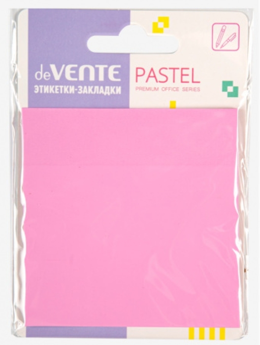 Самоклеящиеся этикетки-закладки "Pastel" пластиковые полупрозрачные, 76x76 мм, 50 листов, розовые