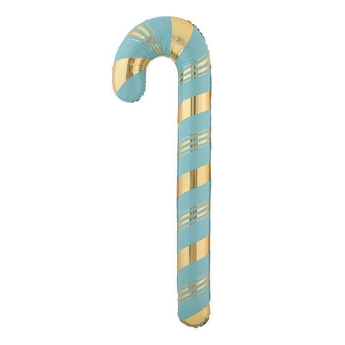 Шар (29''/74 см) Фигура, Леденец трость (надув воздухом), Голубой/Золото, 1 шт. в уп.