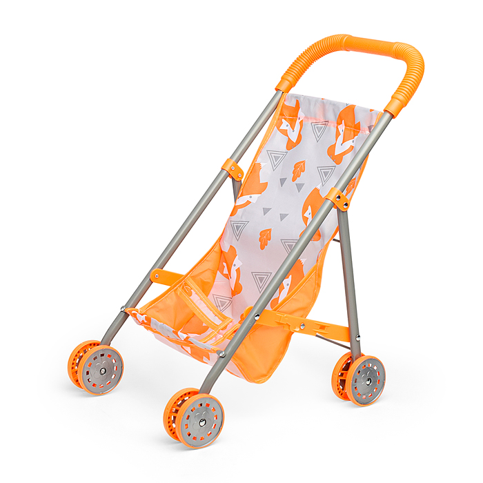Коляска кукольная CS7932 (металлическая, складная, цвет оранжевый, с принтом) в пакете
