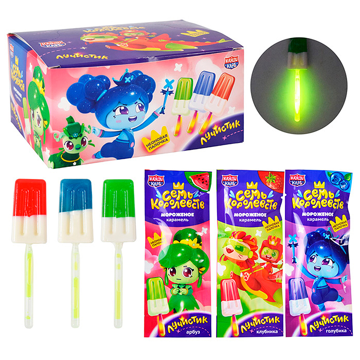 Карамель на неоновой палочке "Лучистик Мороженое" ассорти (Семь Королевств) 10гр*30шт