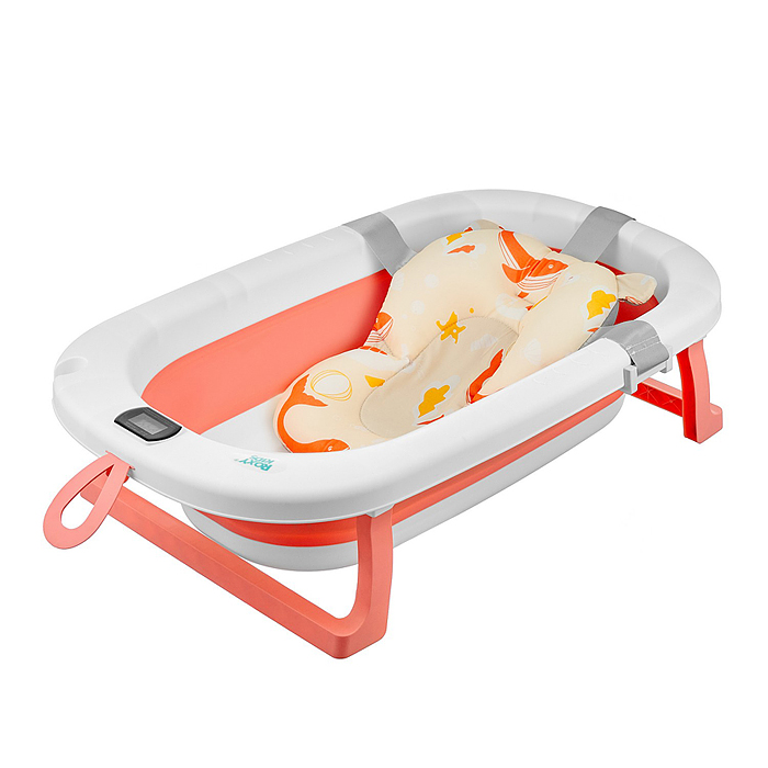Ванночка складная с термометром и матрасиком "Киты", розовая Ванночка складная с термометром и матрасиком "Киты", розовая