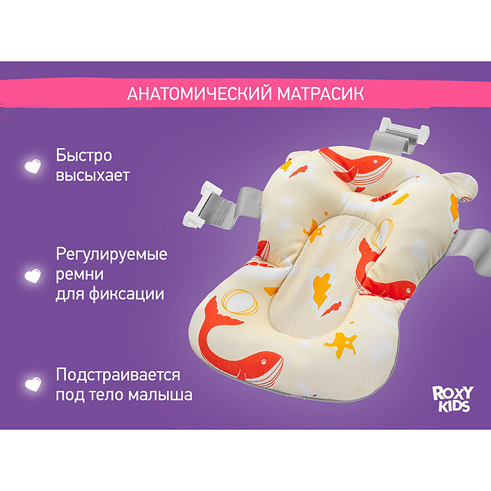 Фото к товару Ванночка складная с термометром и матрасиком "Киты", розовая Ванночка складная с термометром и матрасиком "Киты", розовая