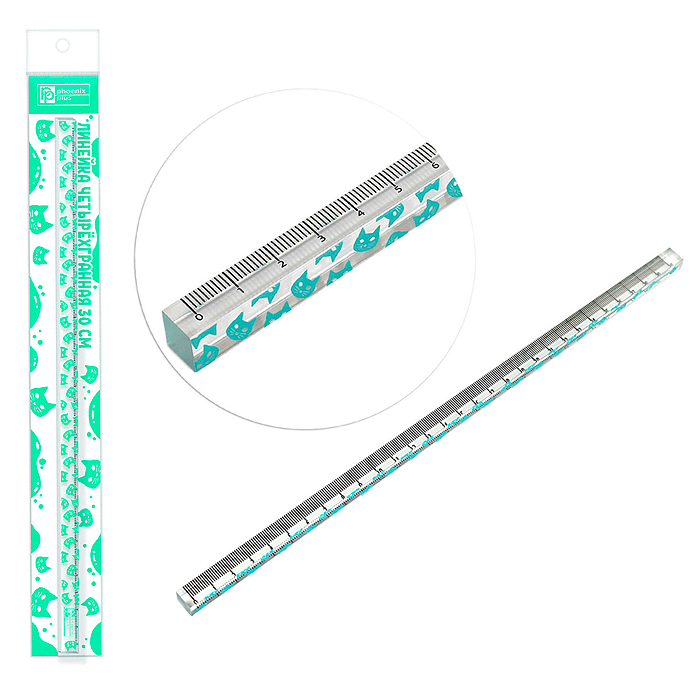 Линейка четырёхгранная "Мятные коты" 30 см, акрил Линейка четырёхгранная "Мятные коты" 30 см, акрил