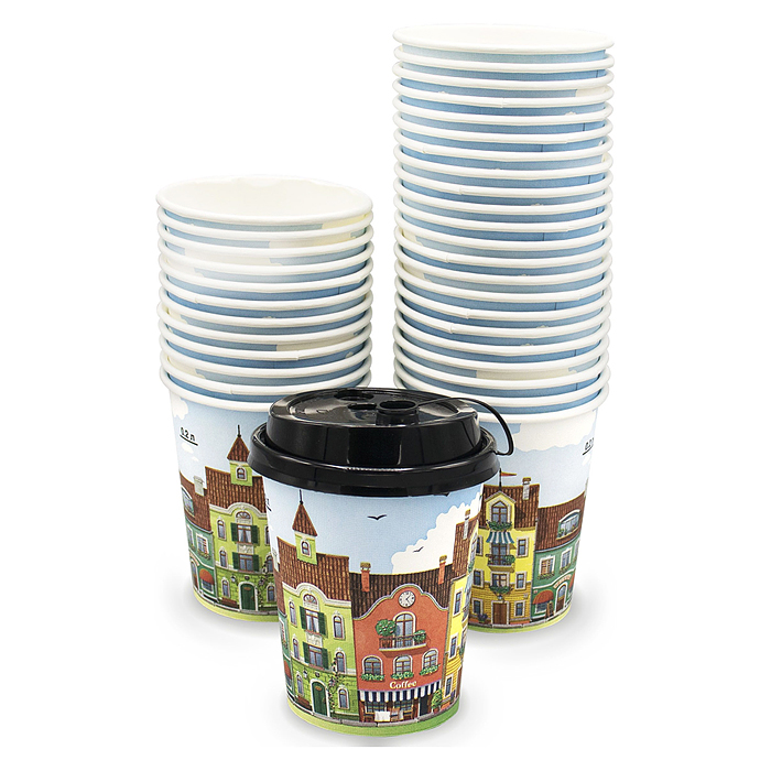 Стакан бумажный 1сл. SP9S 200/260мл "Город" Для горячих напитков
