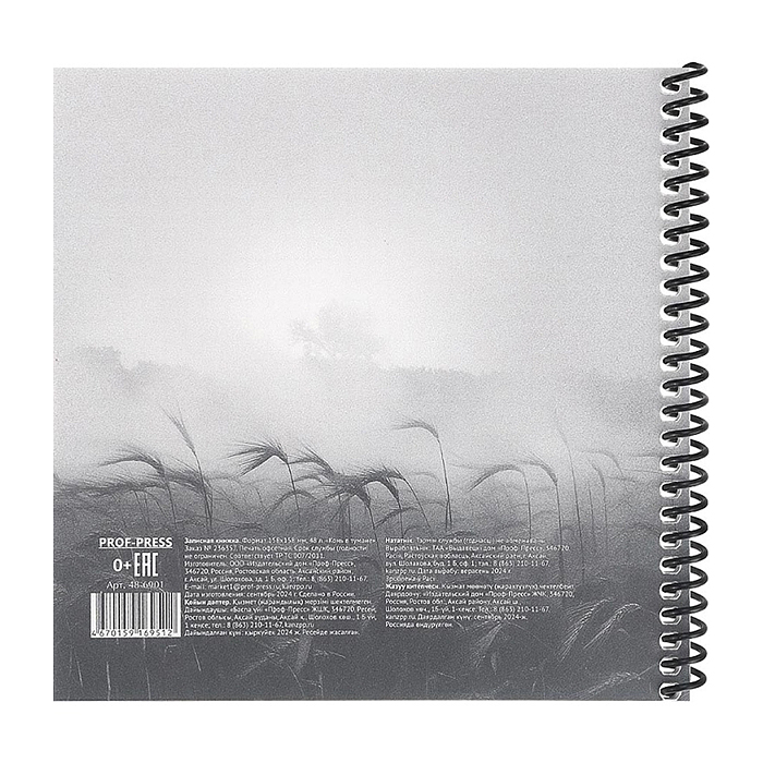 Записная книжка 48л. "Конь в туммане" 158х158см. пластиковая обложка, цв.спираль