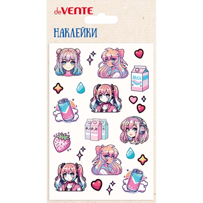 Наклейки мягкие "Anime girl" размер карточки 10x15 см, puff, объемные, многоразовые Наклейки мягкие "Anime girl" размер карточки 10x15 см, puff, объемные, многоразовые