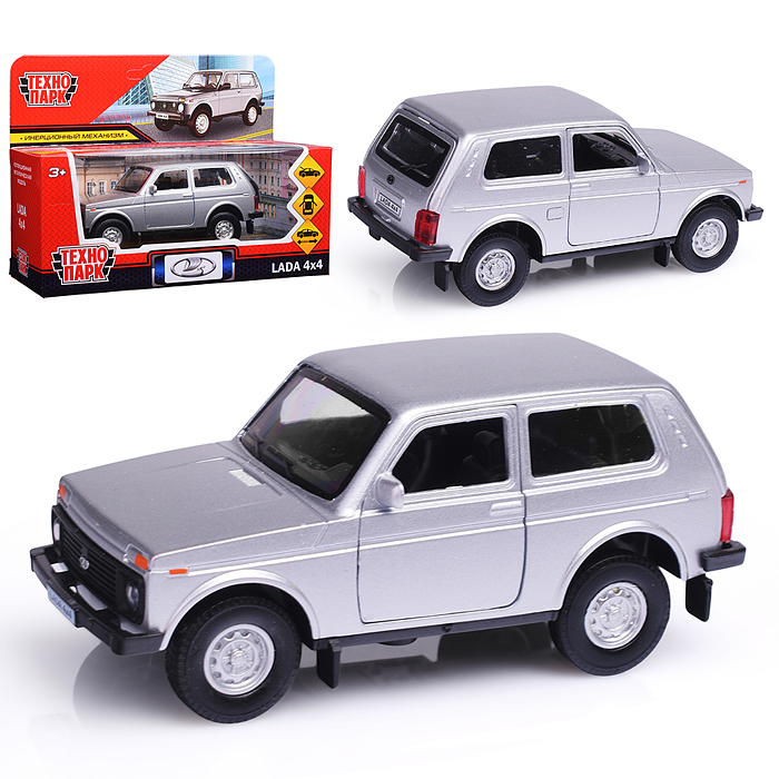 Машина металл LADA 4x4 12 см, двери, багаж, инерц, серебристый Машина металл LADA 4x4 12 см, двери, багаж, инерц, серебристый