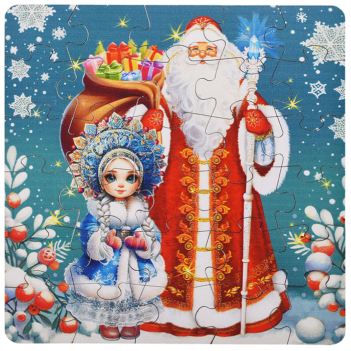 Пазл в пакете "Дед Мороз и Снегурочка" (материал древесный)