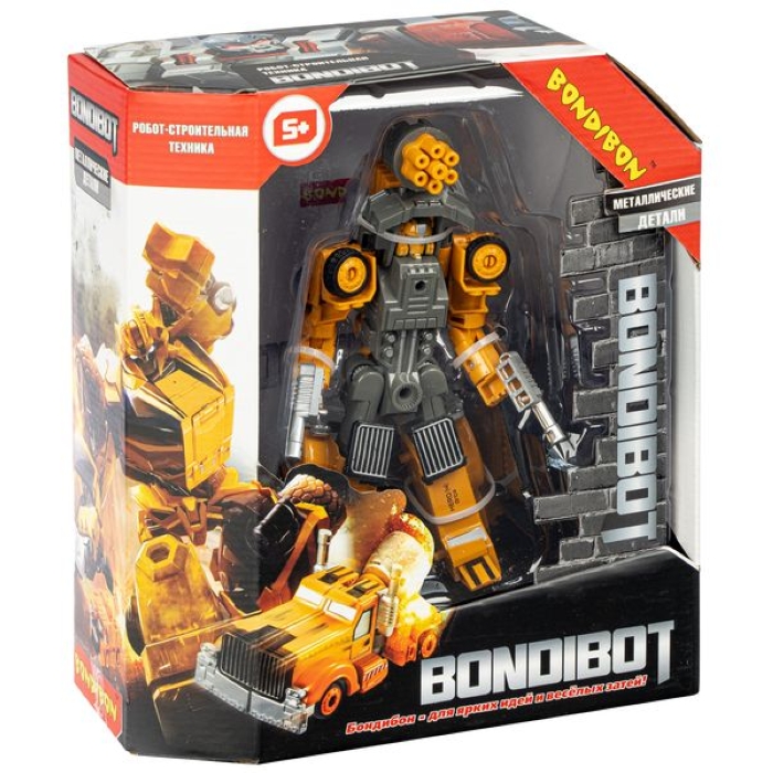 Трансформер 2в1 робот-строит. техника (бетономешалка), метал. детали,  