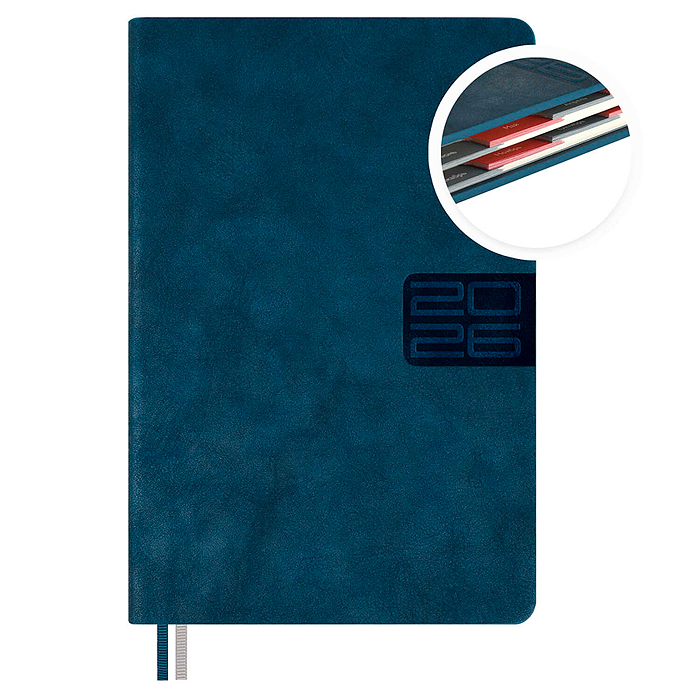 Ежедневник датированный 2026 Escalada, #Думай как миллиардер, А5, 176 л., Тиволи глосс синий