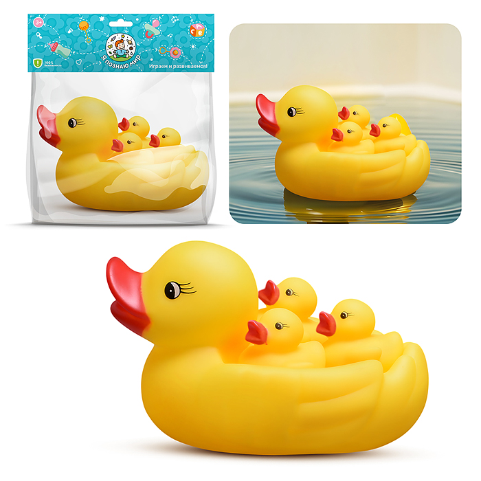 Набор игрушек для купания Y0116 "Утка и утята" в пакете