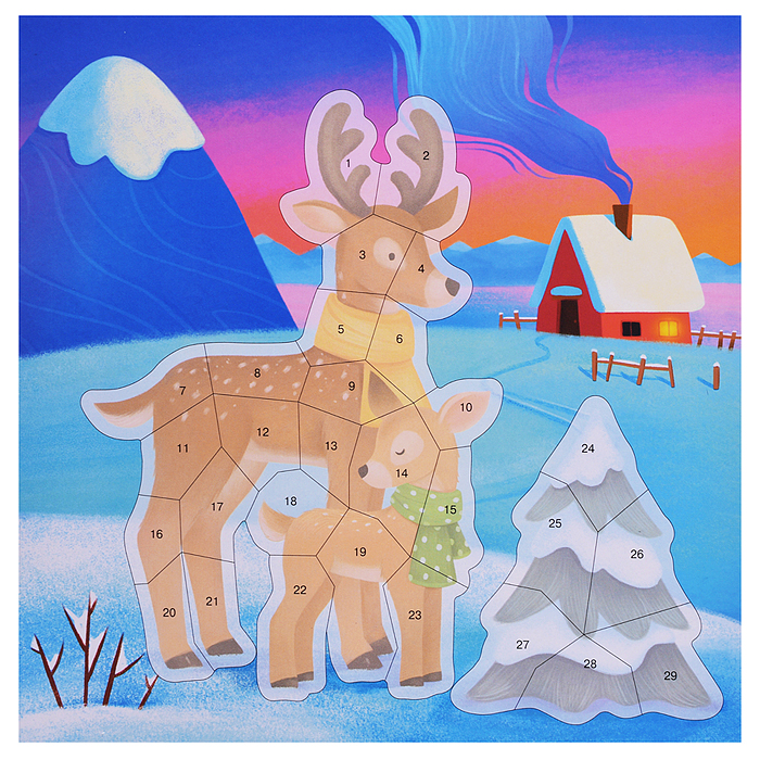 Аппликация наклейками по номерам. Мишки. Лисички. Олени