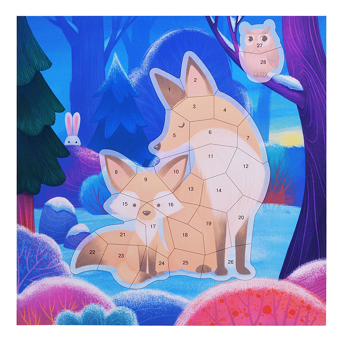 Аппликация наклейками по номерам. Мишки. Лисички. Олени