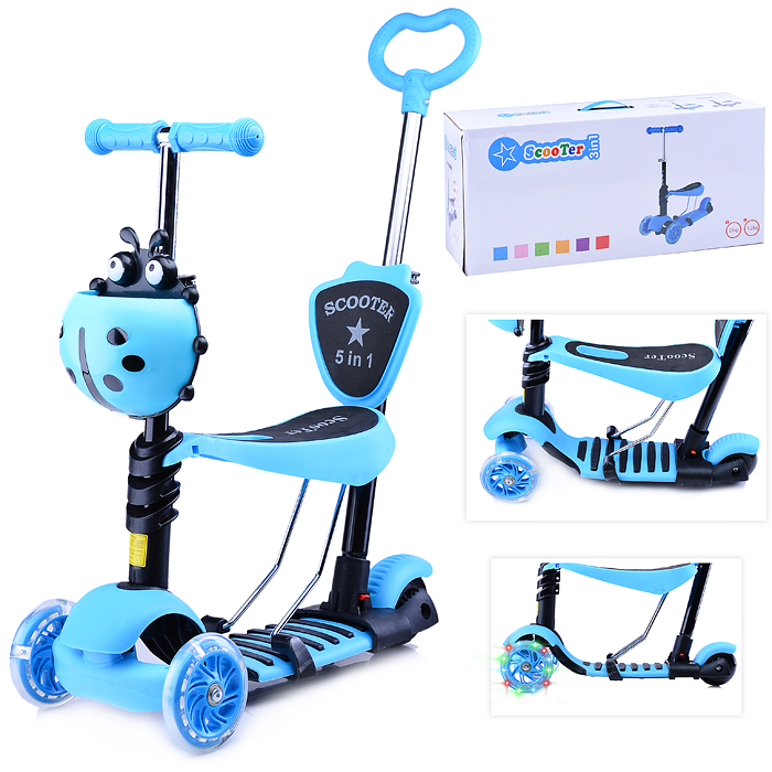 Самокат U038231Y 3-х кол., синий, светящиеся колёса, PVC, ABEC 7, в коробке