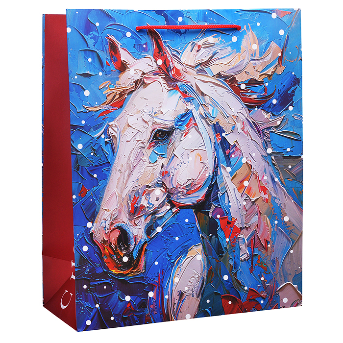 Бумажный пакет для сувенирной продукции с ламинацией, с шириной основания 26 cм.