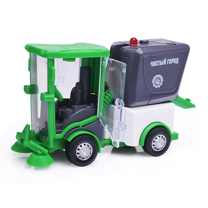 Машина металл "Уборочная машина" 11 см, свет-звук, двери, багаж, зеленый, 