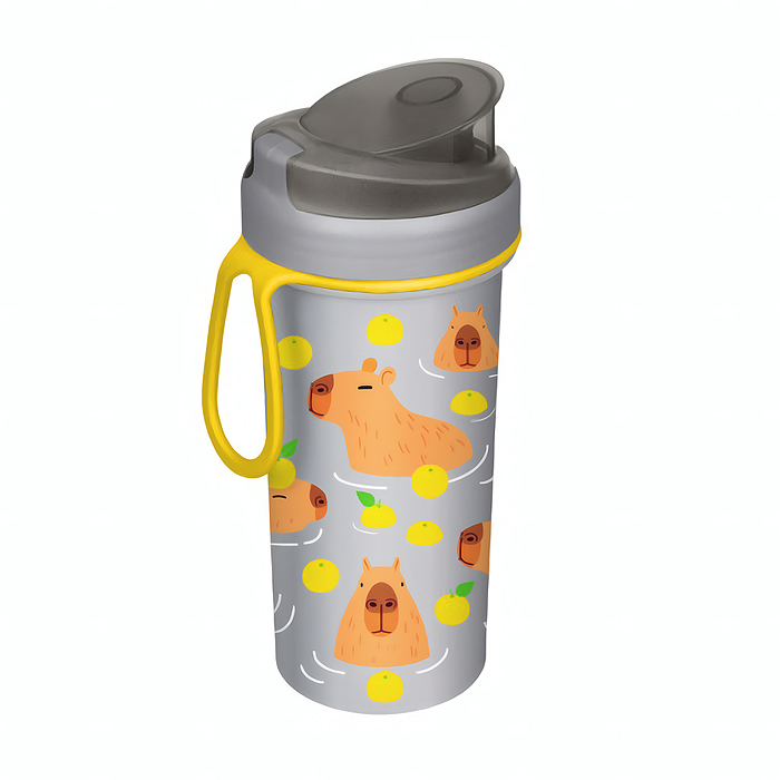 Стакан детский с крышкой, петлей и декором 400мл (Светло-серый) Стакан детский с крышкой, петлей и декором 400мл (Светло-серый)