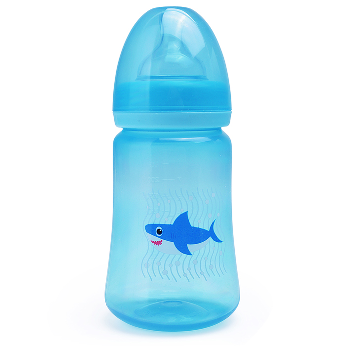 Бутылочка широкое горло "Цветные" с силиконой соской без ручек 250 мл