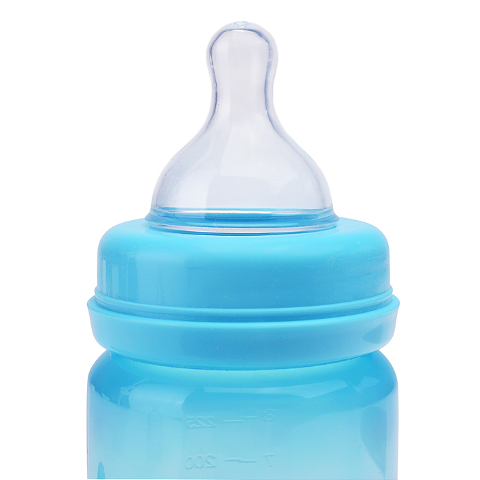 Бутылочка широкое горло "Цветные" с силиконой соской без ручек 250 мл
