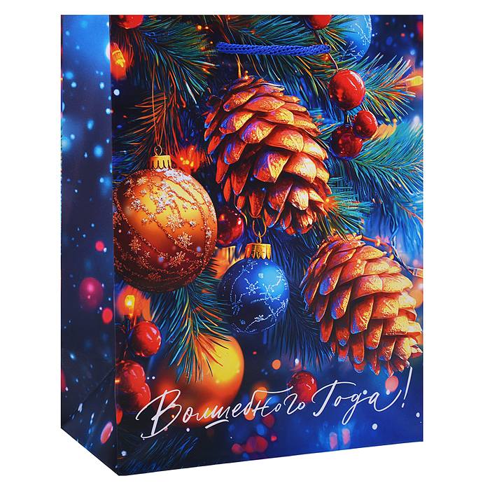 Бумажный пакет для сувенирной продукции с ламинацией, с шириной основания 17,8 cм.