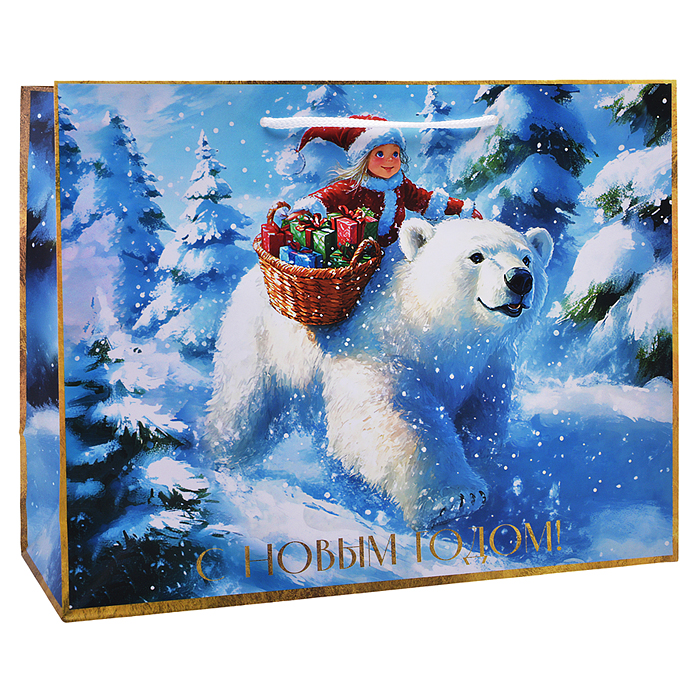 Бумажный пакет для сувенирной продукции с ламинацией, с шириной основания 33 cм.