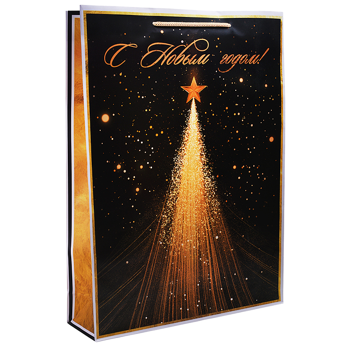 Бумажный пакет для сувенирной продукции с ламинацией, с шириной основания 33 cм.