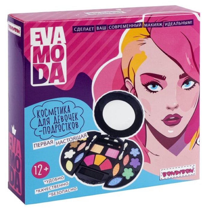 Набор детской декор. косметики Eva Moda, BOX 17х17х4 см; тени для век-12шт.(6,48г), румяна-