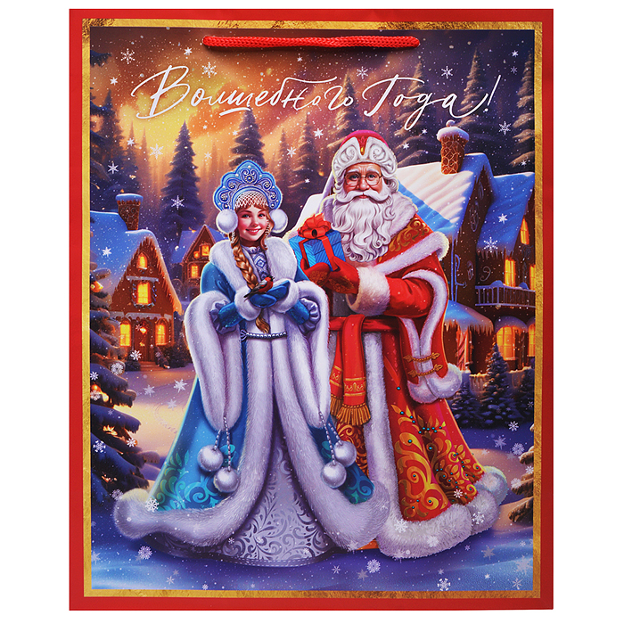 Бумажный пакет для сувенирной продукции с ламинацией, с шириной основания 26 cм.