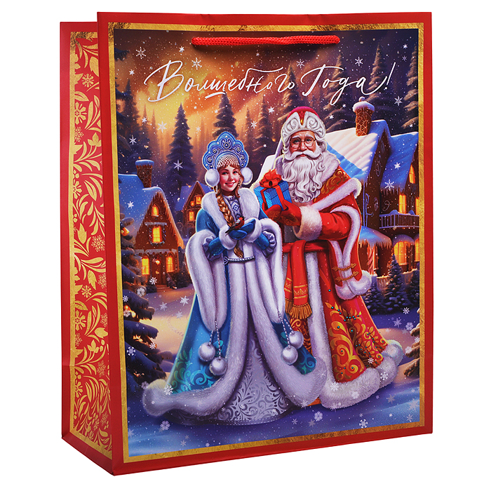 Бумажный пакет для сувенирной продукции с ламинацией, с шириной основания 26 cм.