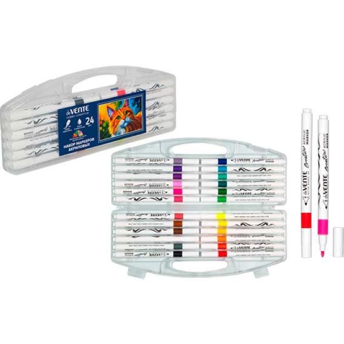 Набор маркеров акриловых "Hobby creative. Classic&Pastel" 24 цвета, круглый корпус, пулевидный након