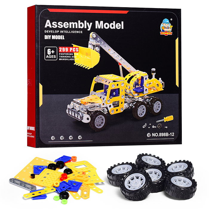 Конструктор 898B-12 металлический "Грузовик" с ковшом (299 дет.) в коробке