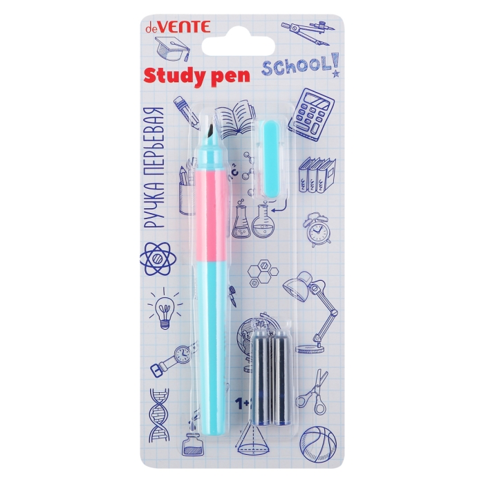 Ручка перьевая "School. StydyPen" перо среднее F (Fine) в комплекте с 3-мя баллончиками 0,8 мл 