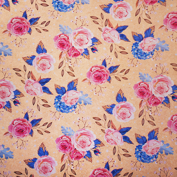 Упаковочная бумага крафт в ассортименте "Розы винтаж" рулон в термоусадочной пленке