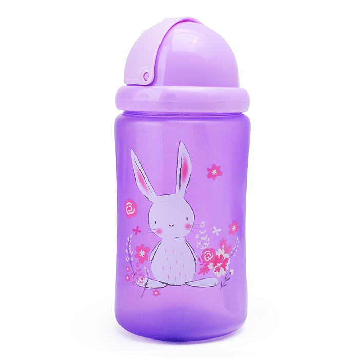 Поильник-непроливайка с силиконовой трубочкой, без ручек "Зайка" фиолетовый, 400 мл, 12+,
