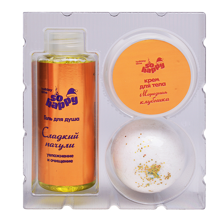 Фото к товару Набор бурлящих шаров "So Happy holiday time" 370г Снежная клубника Набор бурлящих шаров "So Happy holiday time" 370г Снежная клубника