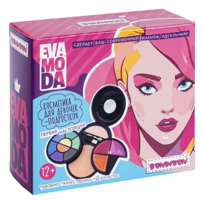 Набор детской декор. косметики Eva Moda, BOX 11,7х10,5х4,2 см; тени для век-8 шт.(7,84г), б