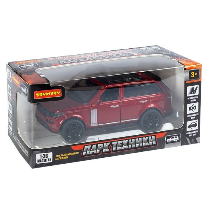 Машина метал. инерционная, М1:36, 3 открыв. двери "Парк Техники" джип бордовый Машина метал. инерционная, М1:36, 3 открыв. двери "Парк Техники" джип бордовый