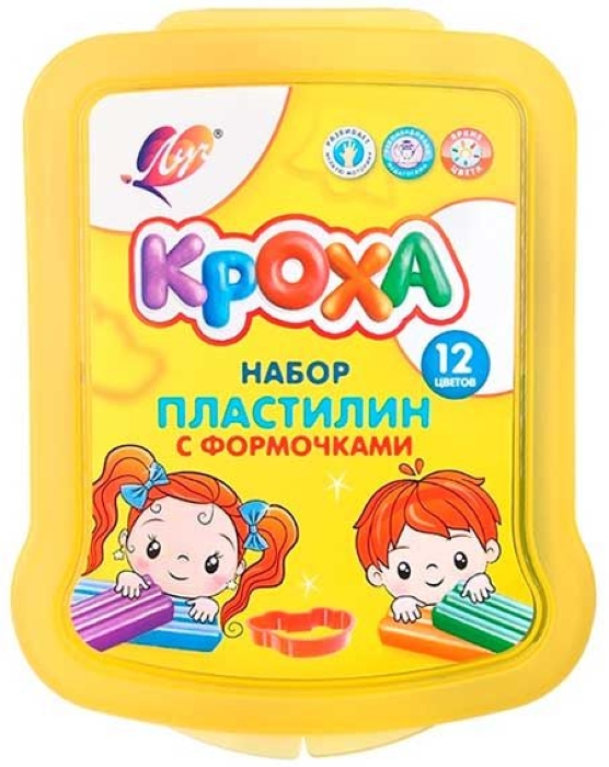 Пластилин мягкий 12 цв. "Кроха" в контейнере,180 г, формочки, стек