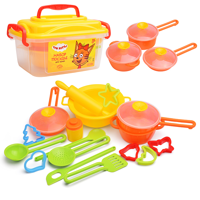 Набор посуды для кукол "Три кота" (20 элементов, в контейнере)