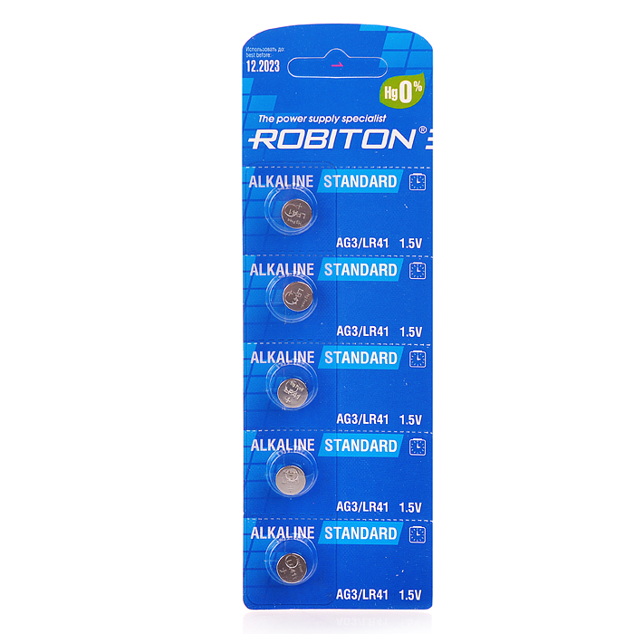 Батарейки алкалиновые ROBITON STANDARD R-AG3-0-BL5 (0% Hg) AG3 LR41 392 192 BL5 Батарейки алкалиновые ROBITON STANDARD R-AG3-0-BL5 (0% Hg) AG3 LR41 392 192 BL5