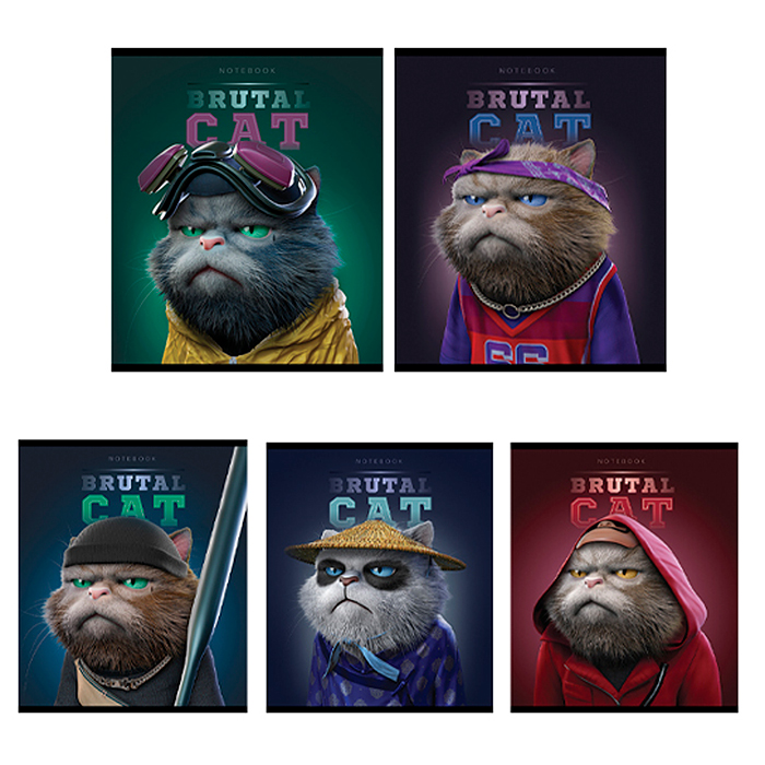 Тетрадь 48л А5 клетка S "Брутальные коты" Премиум 