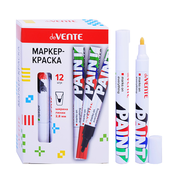 Маркер-краска белая, круглый алюминиевый корпус, с клипом, нитро-основа, пулевидный наконечник, 2,8