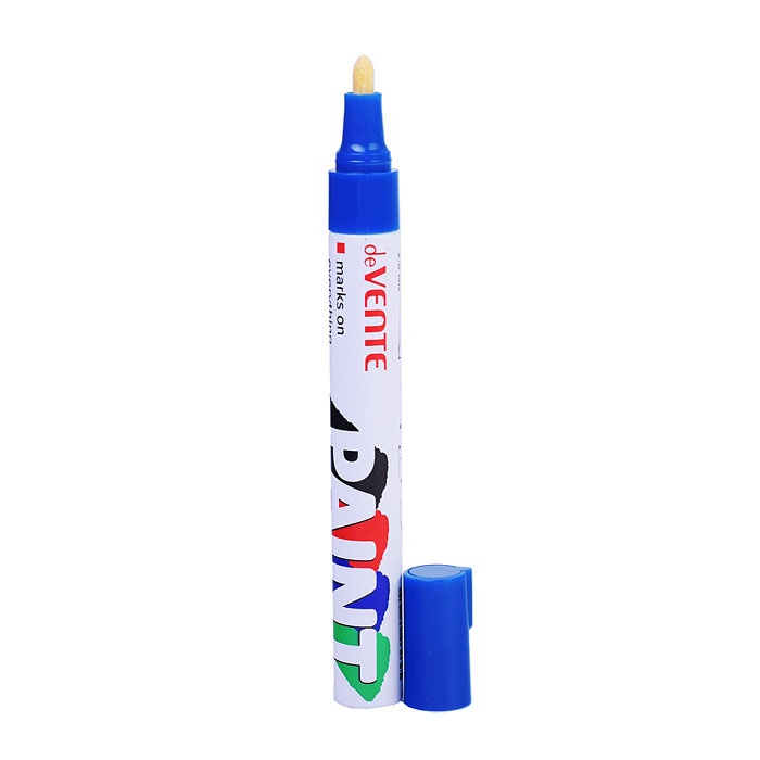 Фото к товару Маркер-краска синяя, круглый алюминиевый корпус, с клипом, нитро-основа, пулевидный наконечник Маркер-краска синяя, круглый алюминиевый корпус, с клипом, нитро-основа, пулевидный наконечник