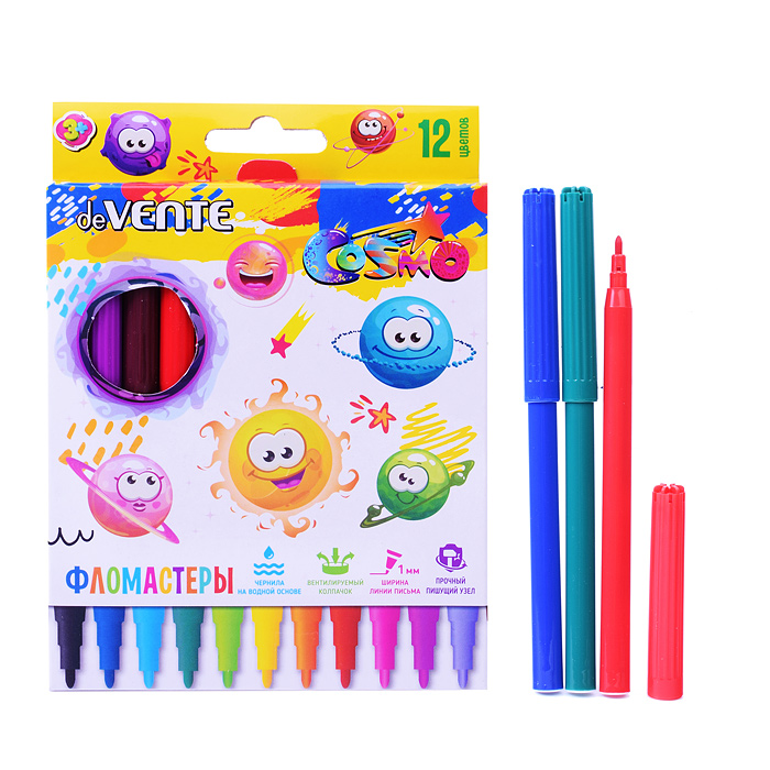 Фломастеры "Cosmo" 12 цветов с вентилируемым колпачком, в картонной коробке с подвесом Фломастеры "Cosmo" 12 цветов с вентилируемым колпачком, в картонной коробке с подвесом