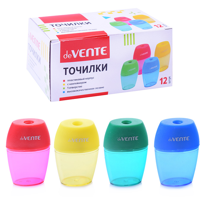 Точилка для карандашей, 1 отверстие, с контейнером, пластмассовая, овальная