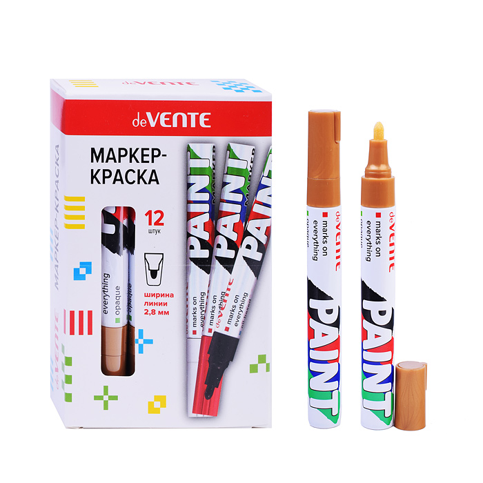 Маркер-краска золотая, круглый алюминиевый корпус, с клипом, нитро-основа, пулевидный наконечник