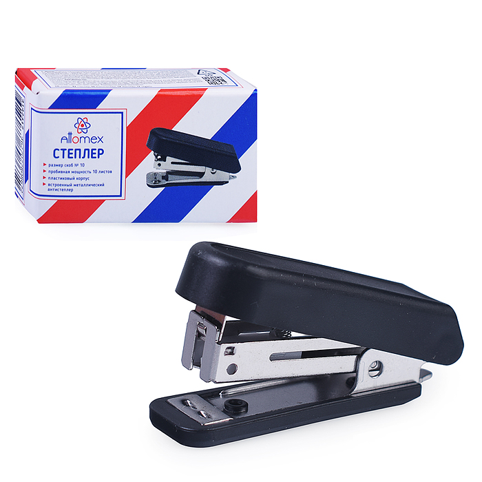 Степлер "Attomex" № 10 (мощность 10 листов, глубина скрепления 30 мм) малый пластиковый