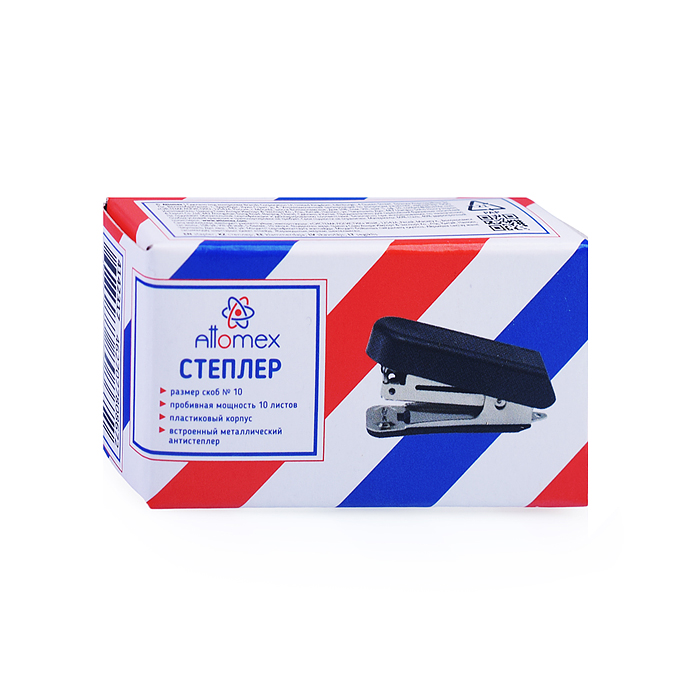 Степлер "Attomex" № 10 (мощность 10 листов, глубина скрепления 30 мм) малый пластиковый