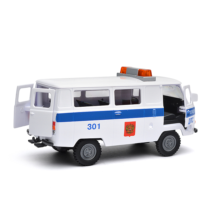 Машина пластик свет-звук UAZ 452 полиция, 18 см, двери, багажник