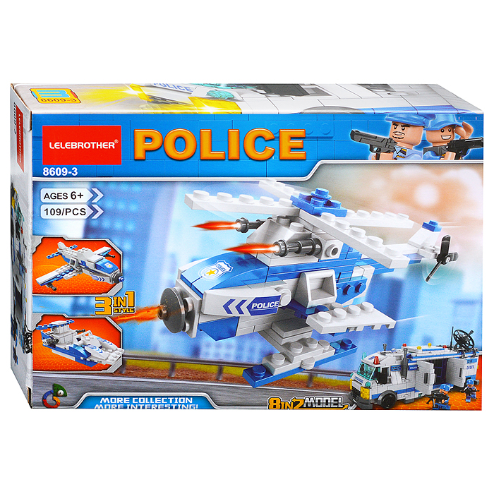 Конструктор 8609-3 "Полицейский вертолет" (109 дет.) в коробке